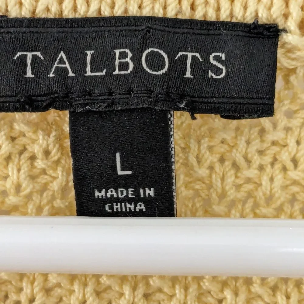 Talbots Sweater Women sz L Buttercup Woven Yellow Cotton 3/4 Sleeves Fringe Edge